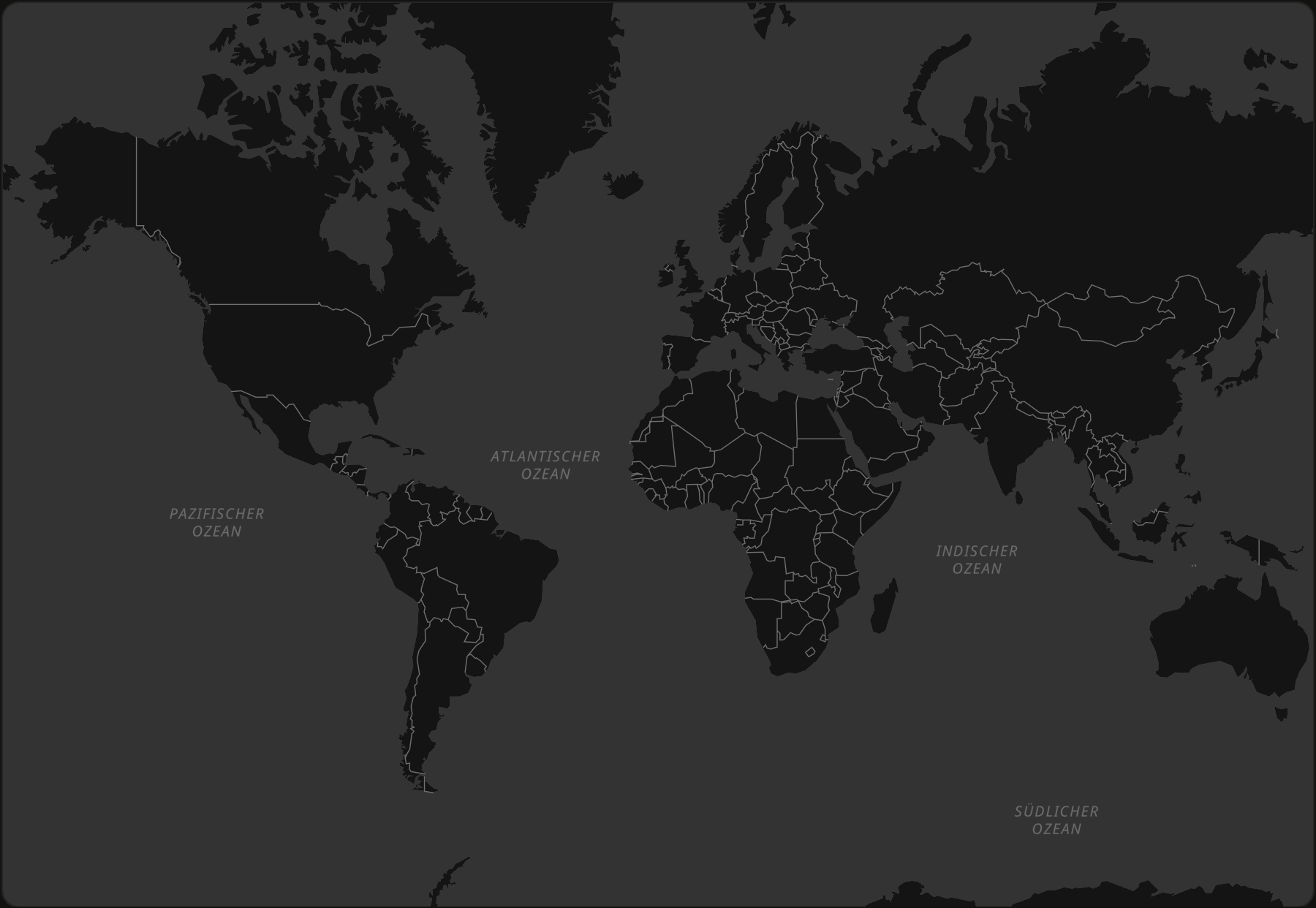 Die Welt auf unserer eigenen Grundkarte, mit den weltbekannten Sehnsuchtsorten als Punkte